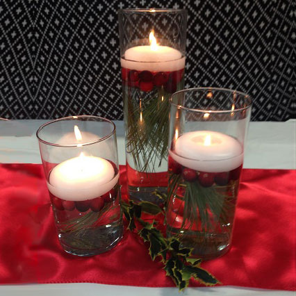 Christmas Centerpiece in Red - Themed Rentals - pre made Christmas centerpieces for rent